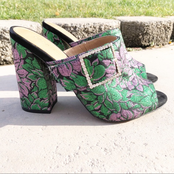 ASOS Flower Heeled Mules Buckle Rhinestone - Picture 2 of 12